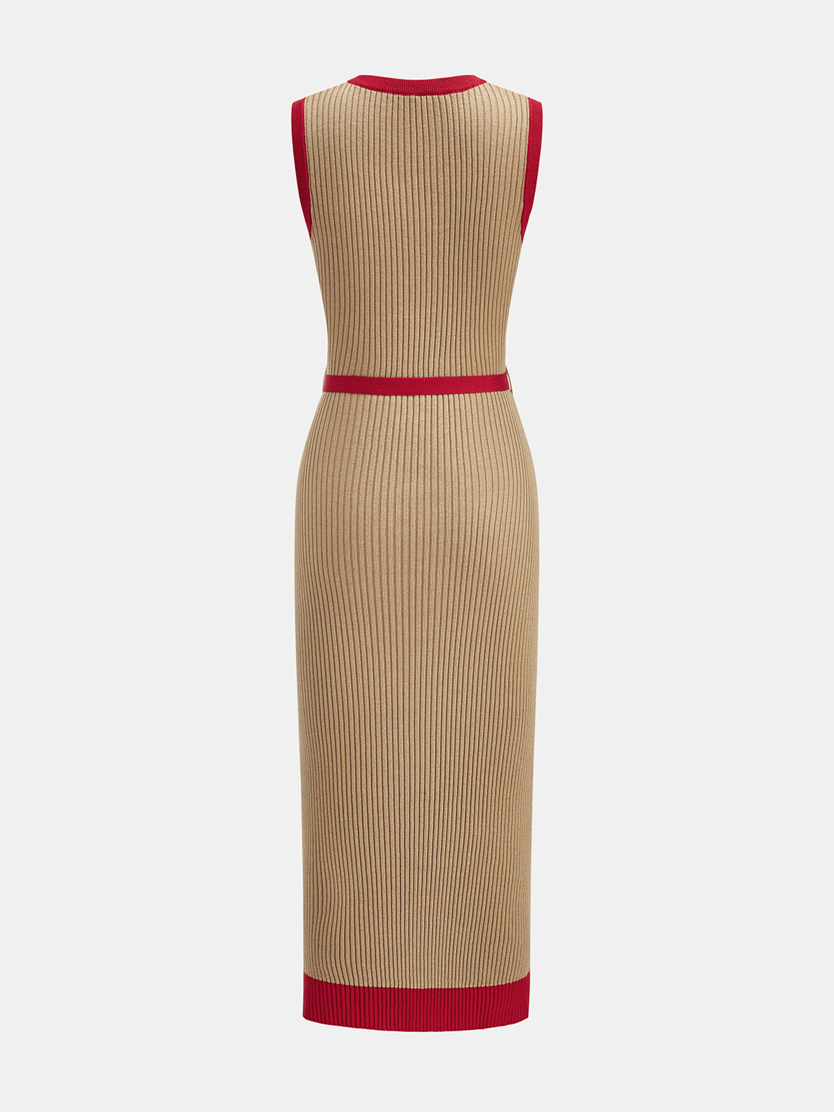 Contrast Trim Belted Rib Knit Dress