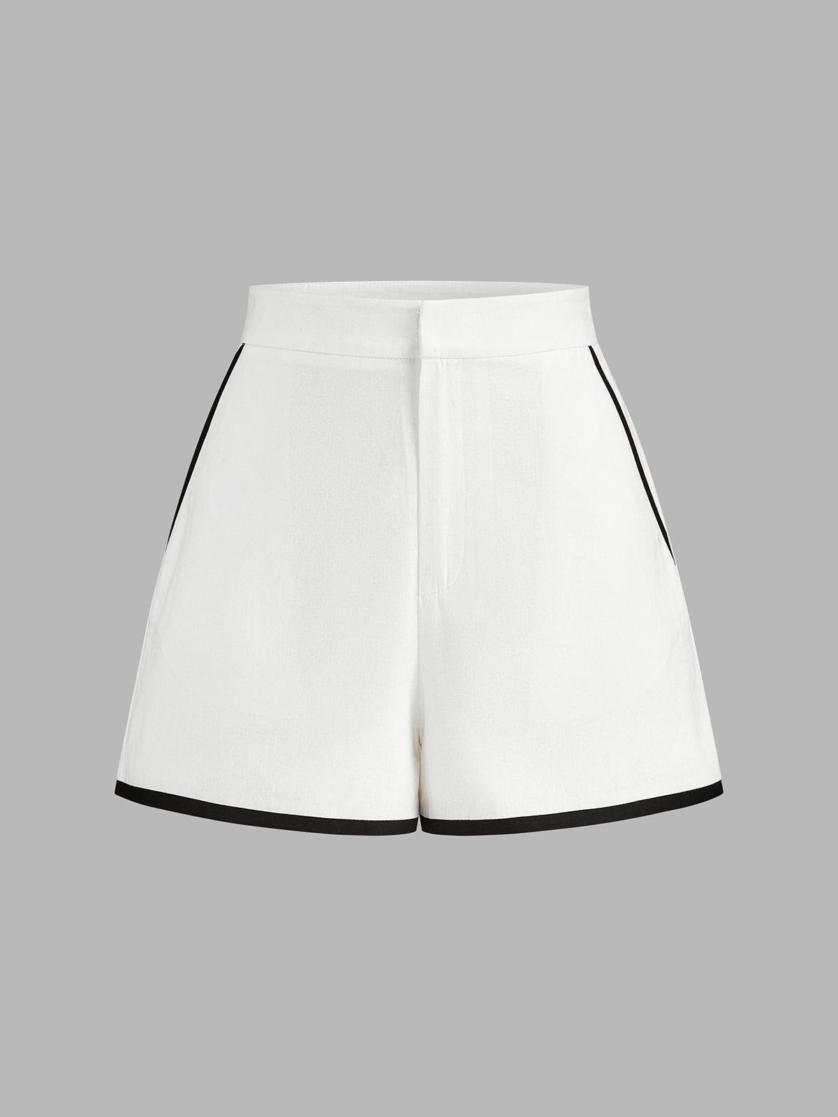 Contrast Piping Cotton Linen Two Piece Shorts Set