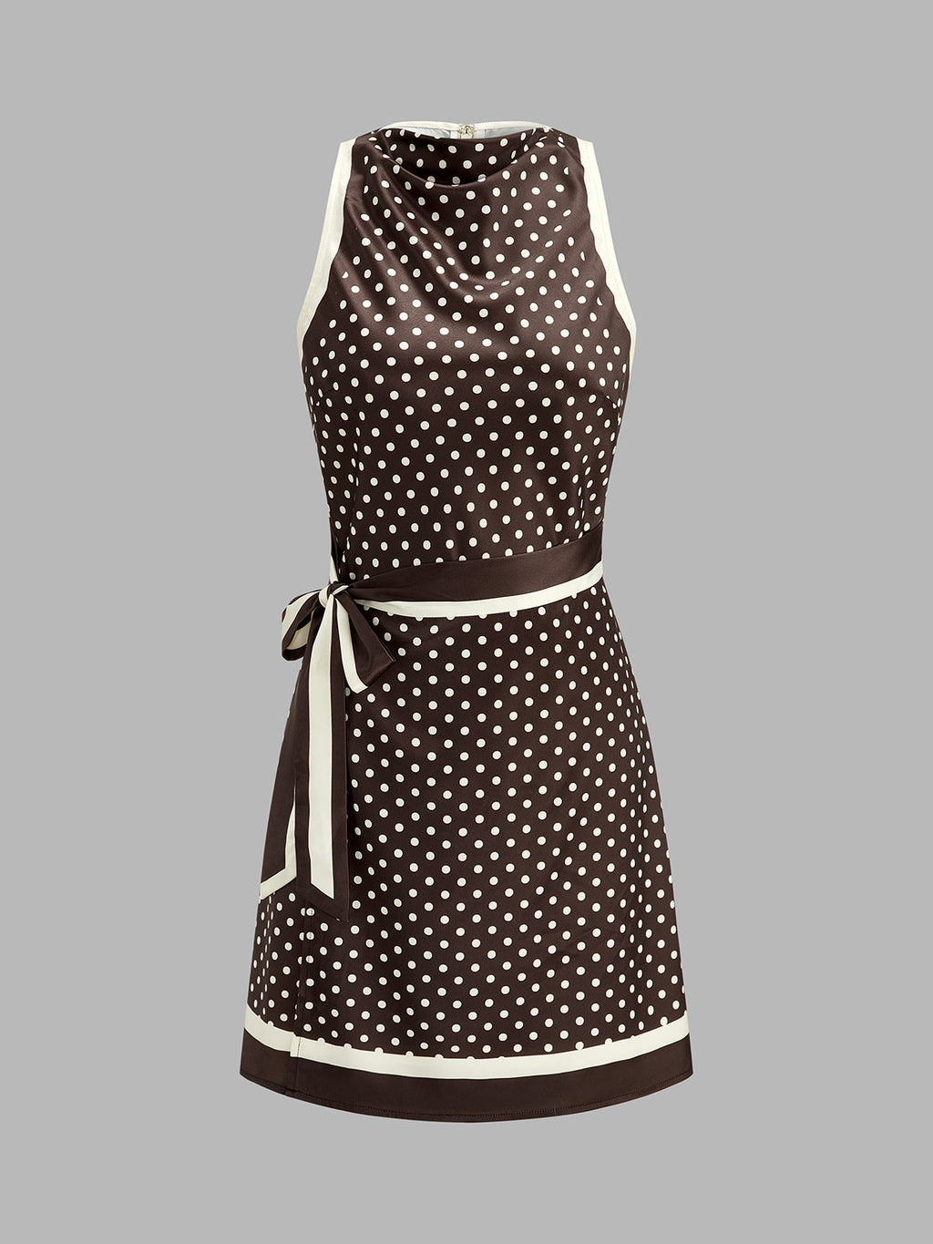 Polka Dot Tie-Waist Satin Mini Dress