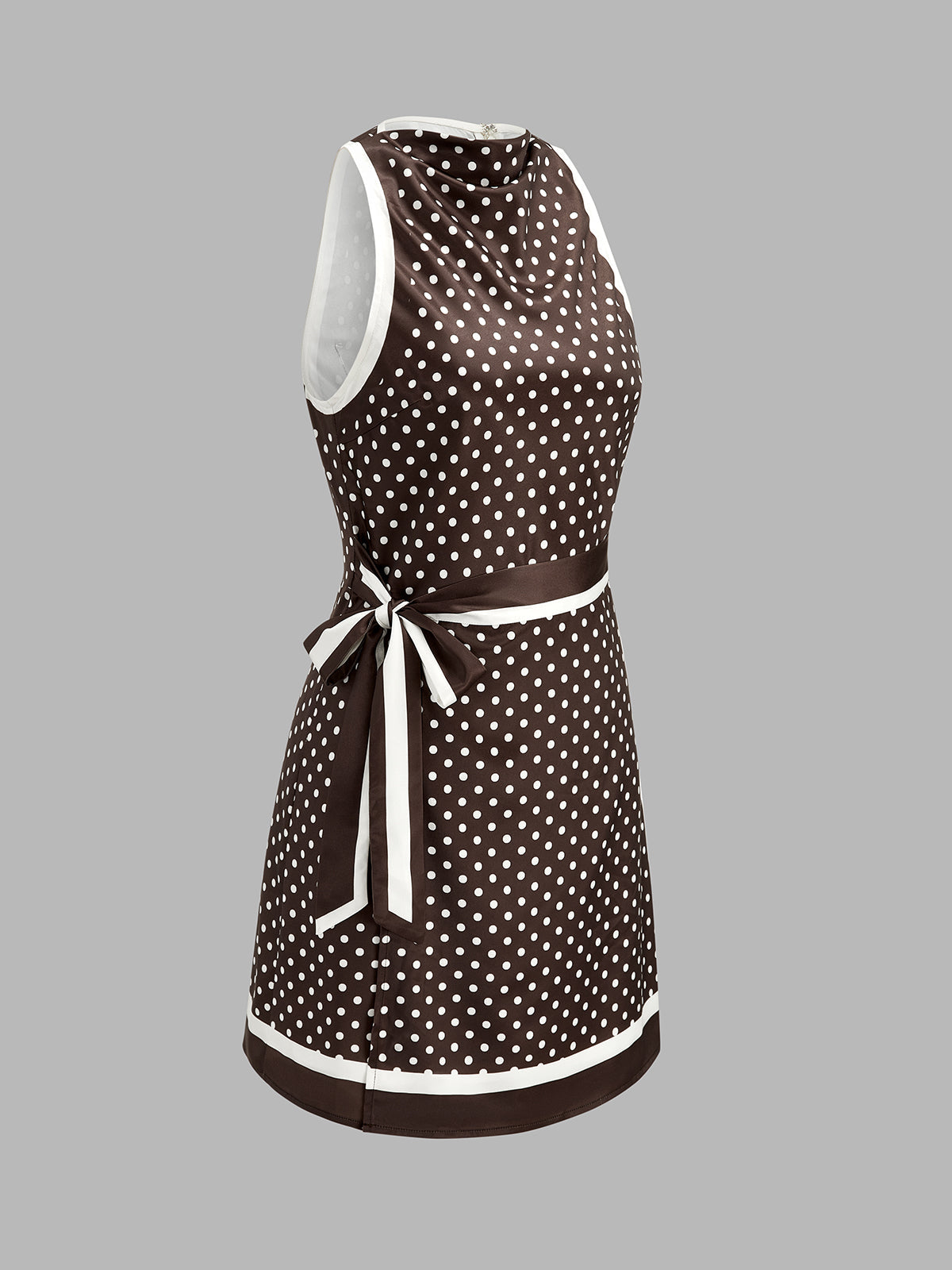 Polka Dot Tie-Waist Satin Mini Dress