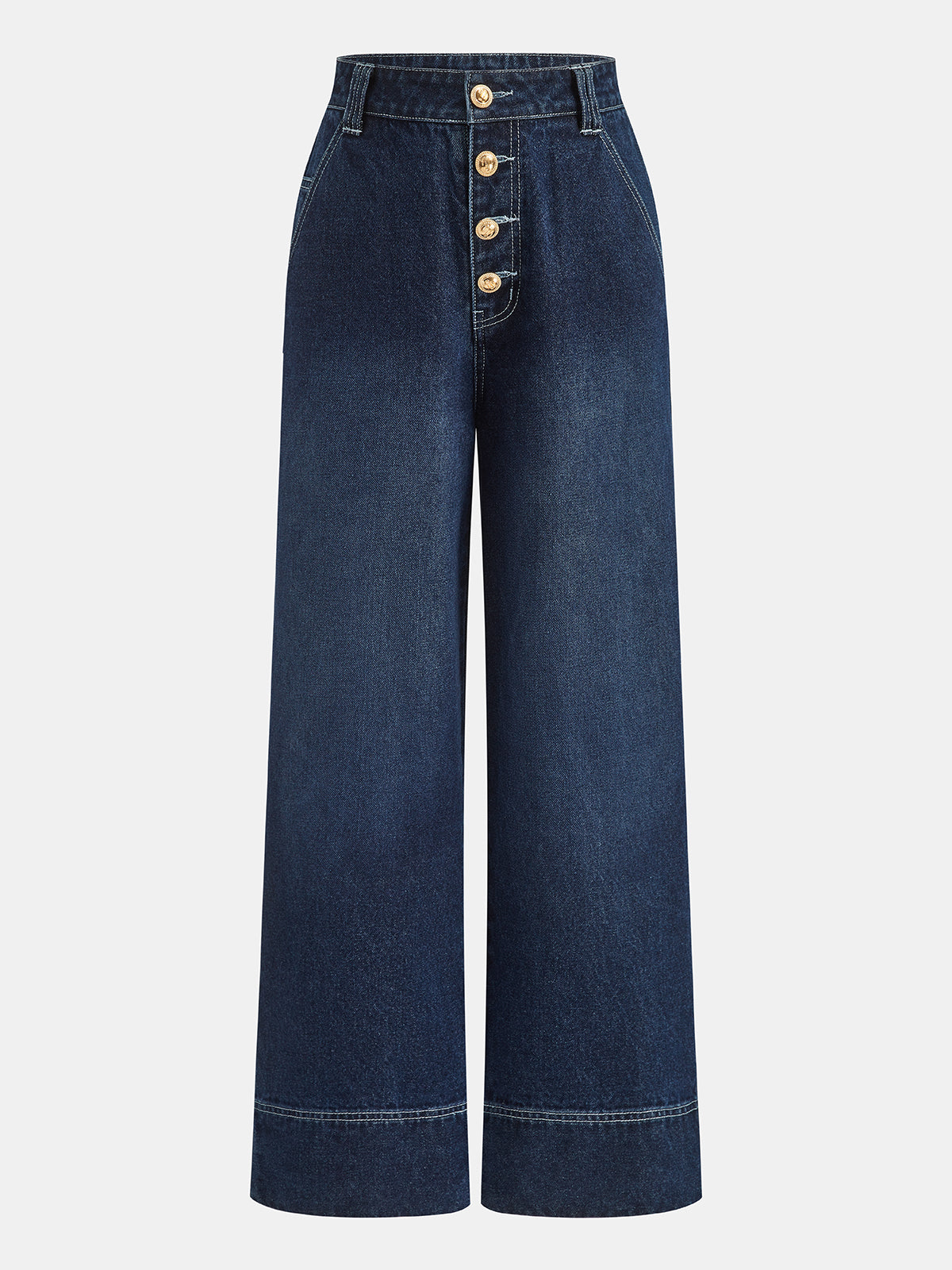 Button‑Front Straight Leg Jeans