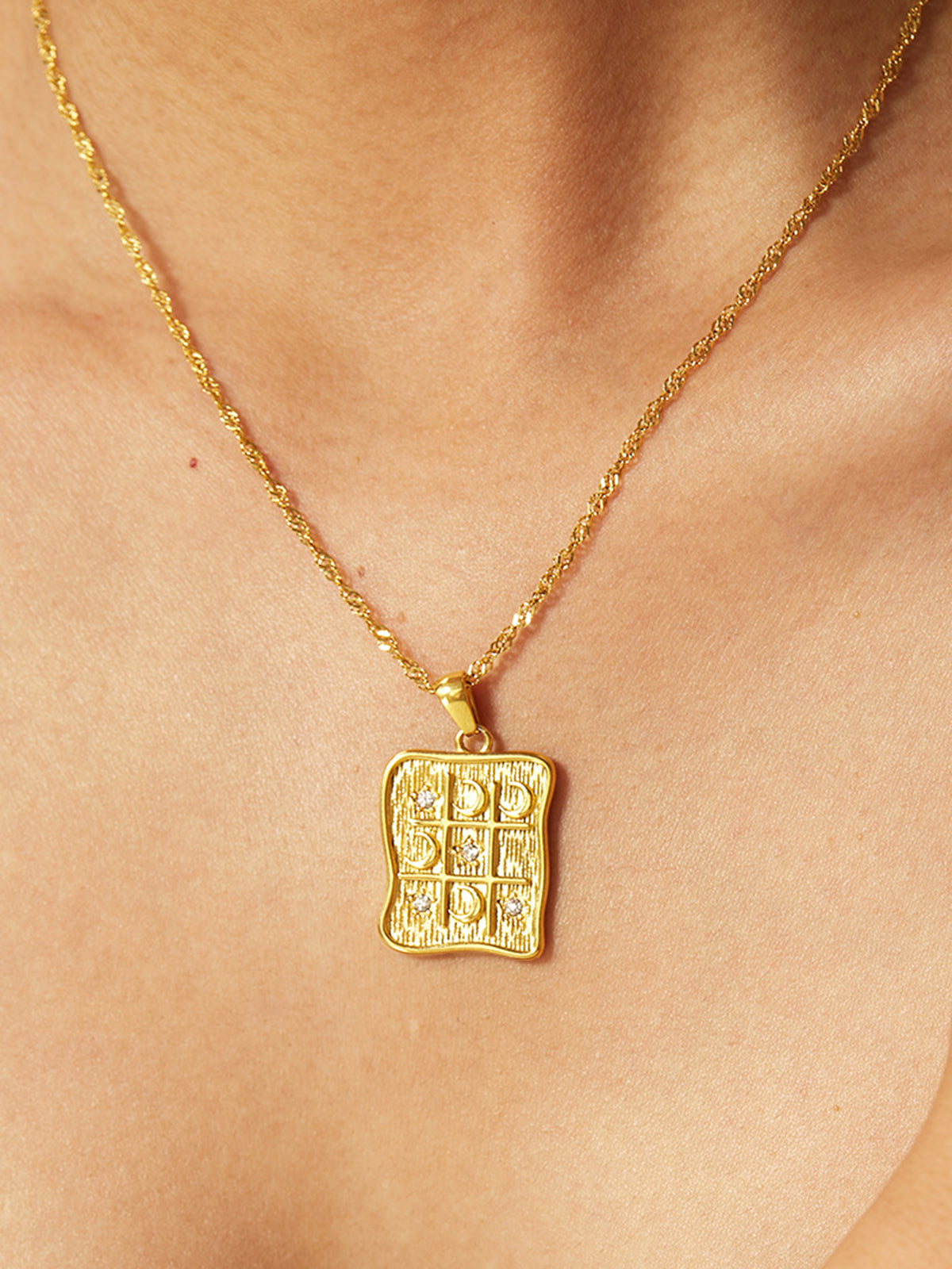 Star Moon Square Pendant Necklace