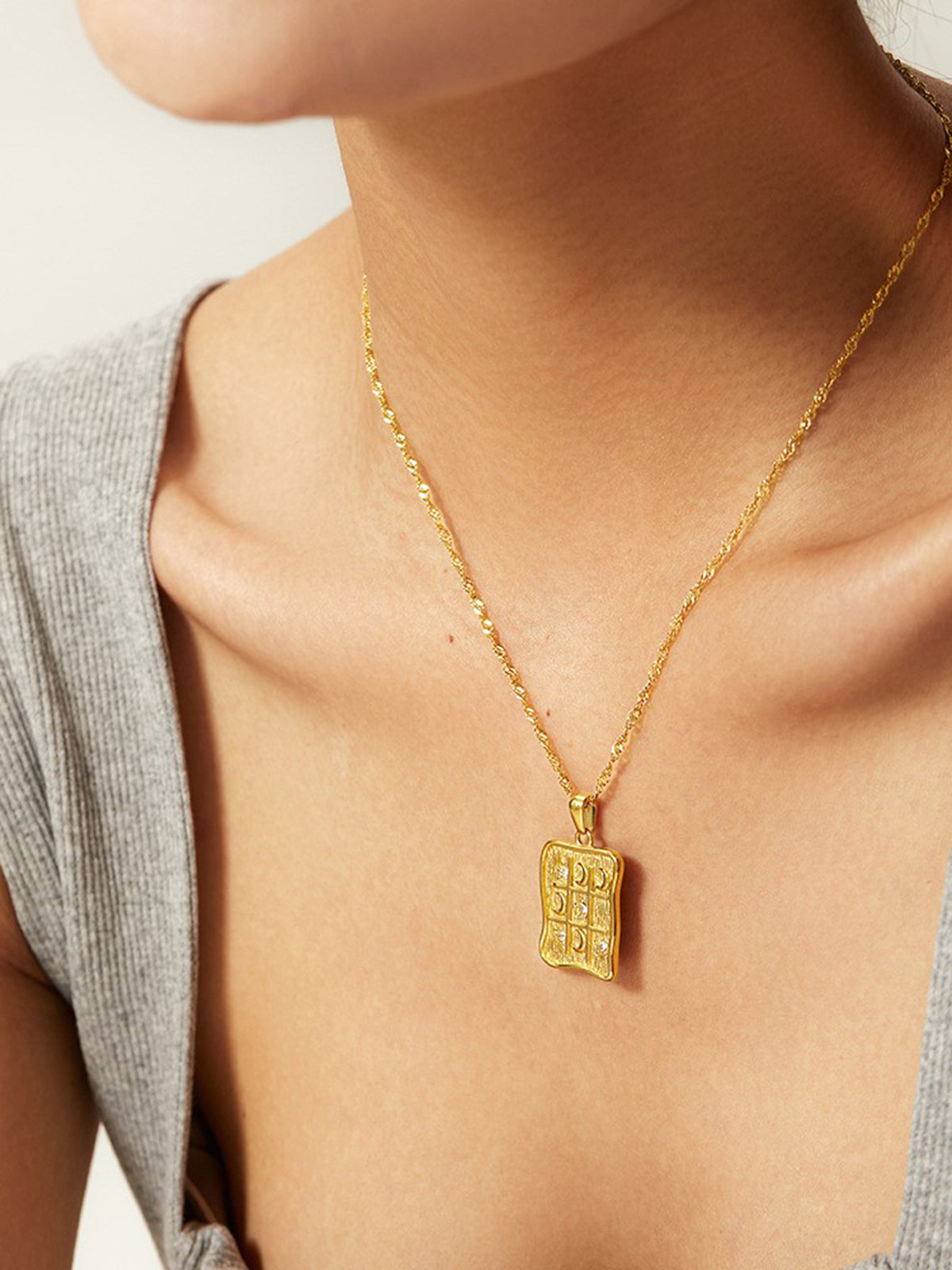 Star Moon Square Pendant Necklace