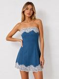 Strapless Lace Trim Mini Dress
