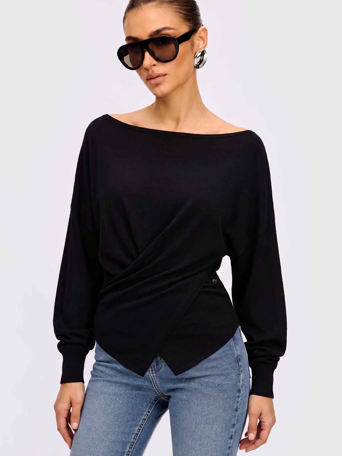 Wool Blend Batwing Sleeve Wrap Knit Top