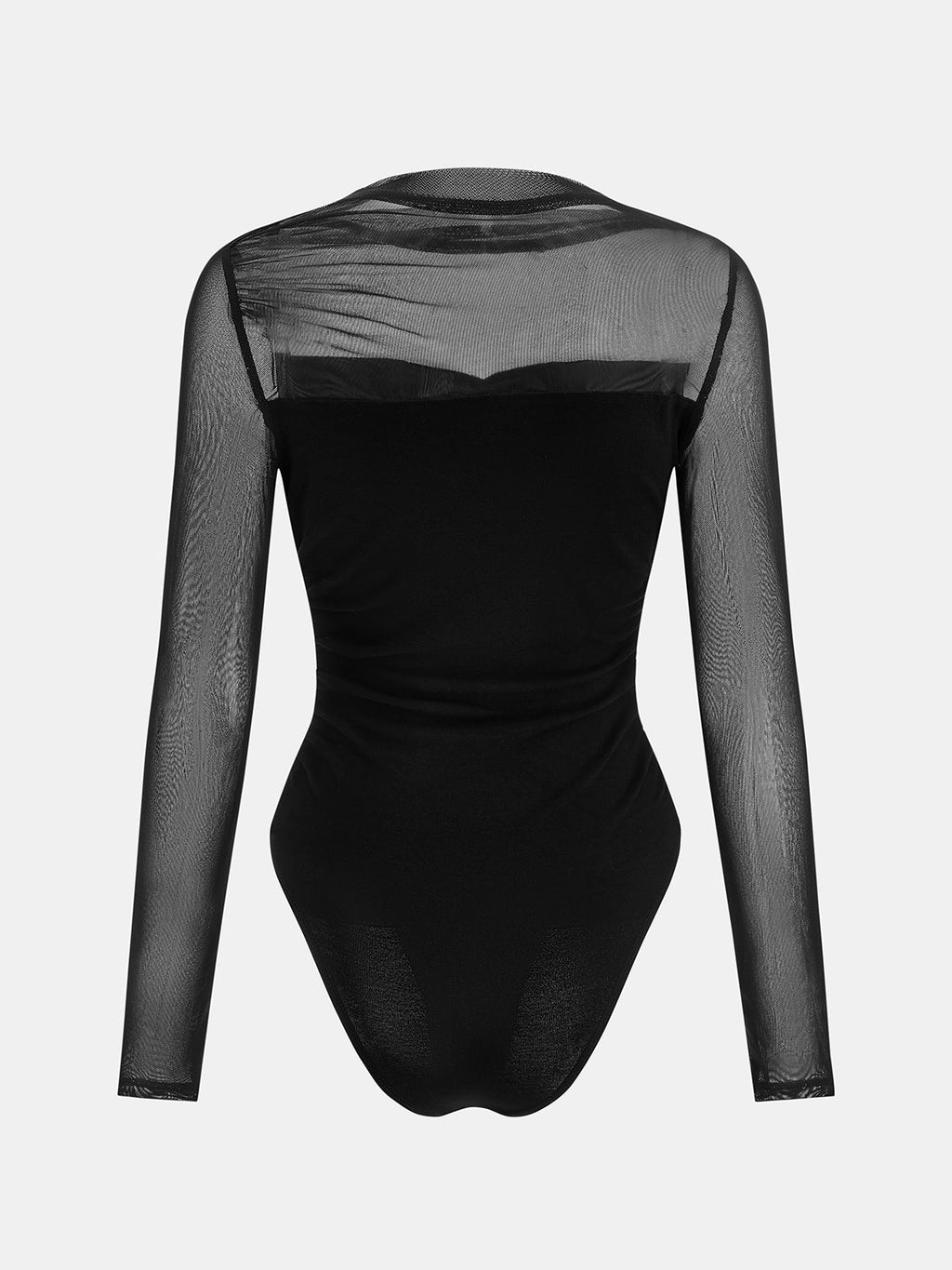 Sheer Mesh Panel Ruched Bodysuit