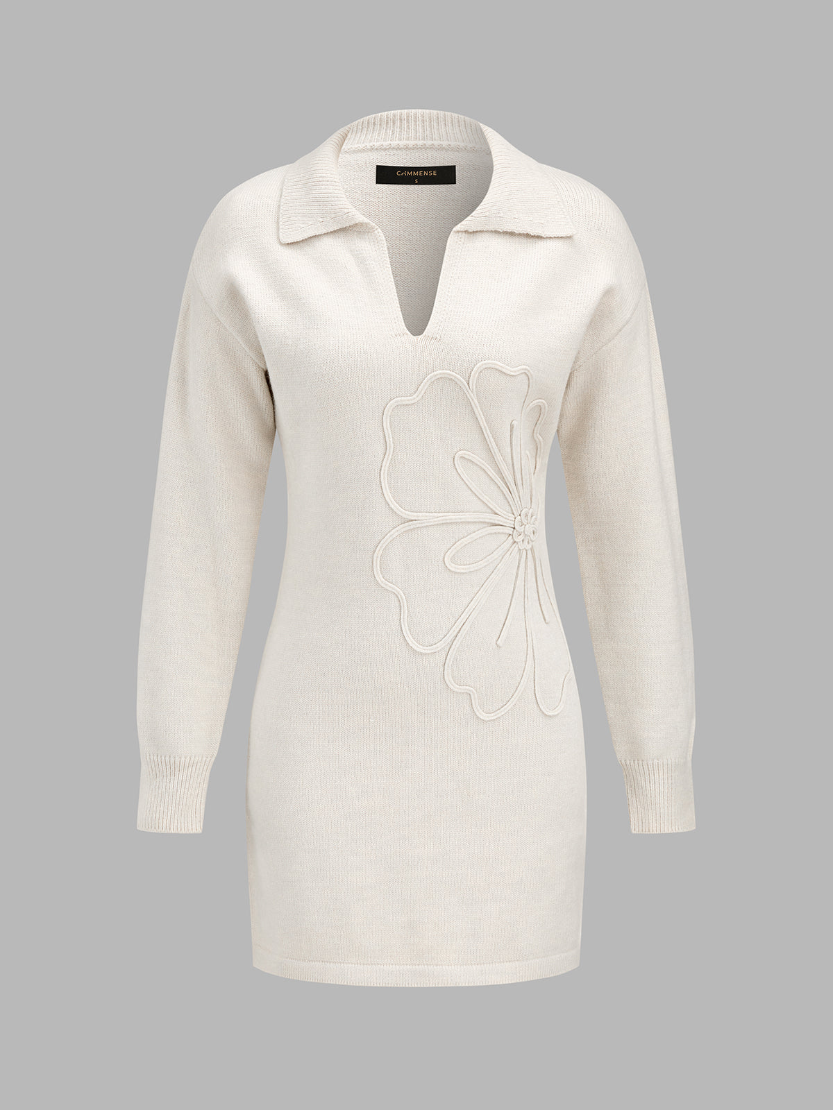 Floral Applique Polo Knit Mini Dress
