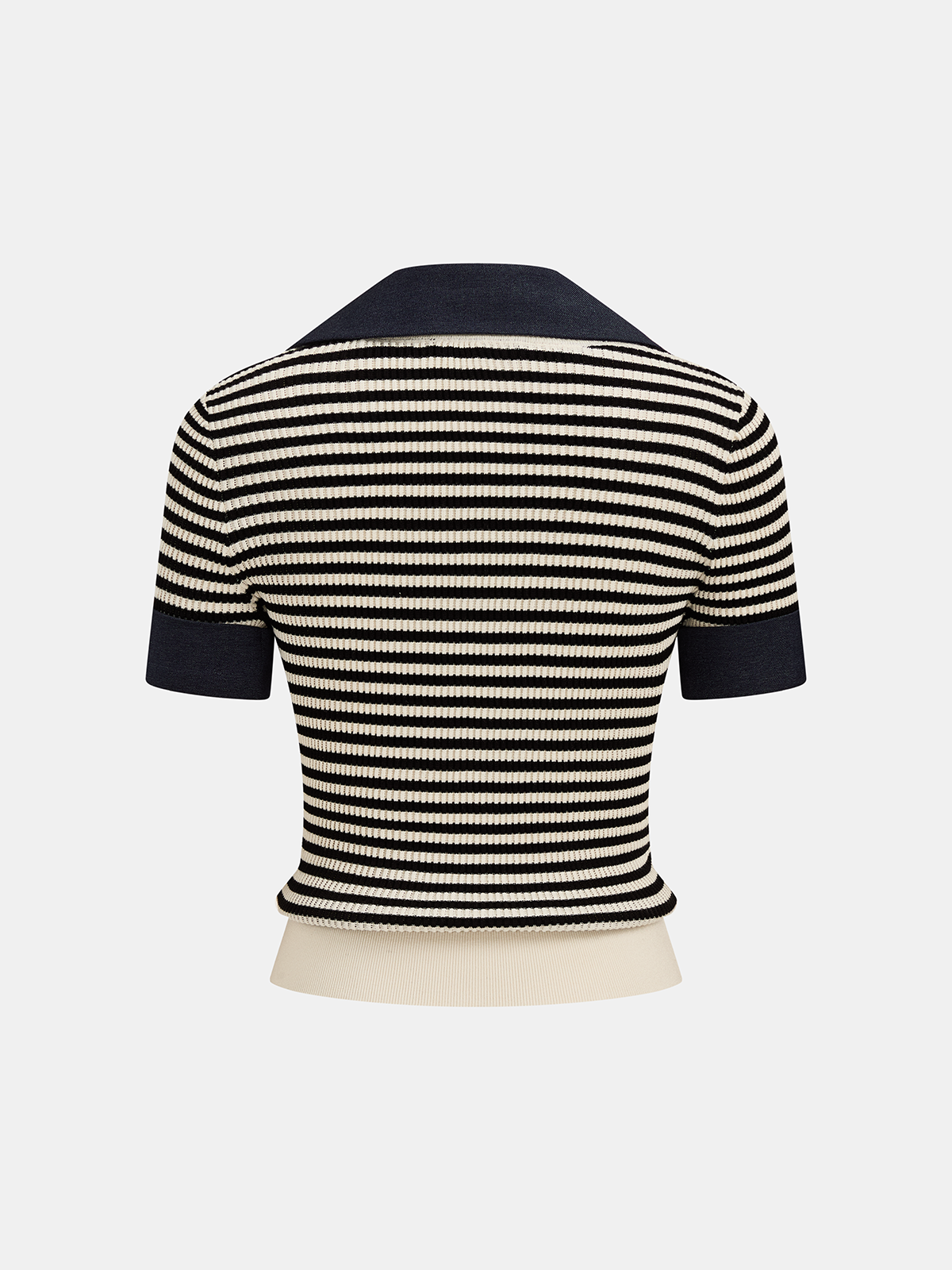 Striped Lapel V Neck Knit Top
