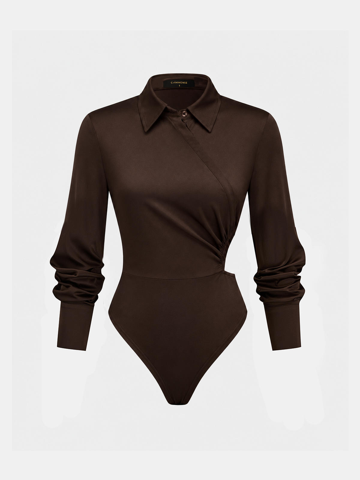 Satin Ruched Collared Bodysuit