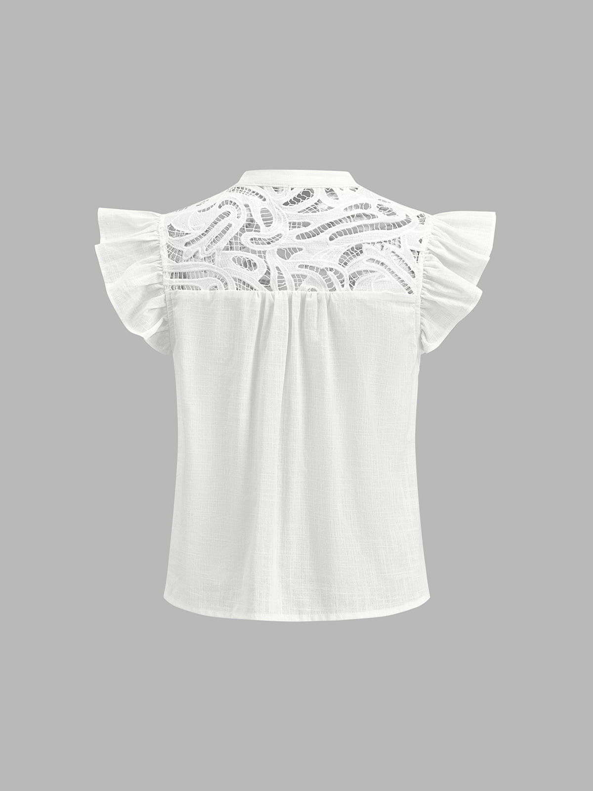 Lace Patch Flutter Sleeve Cotton Blouse