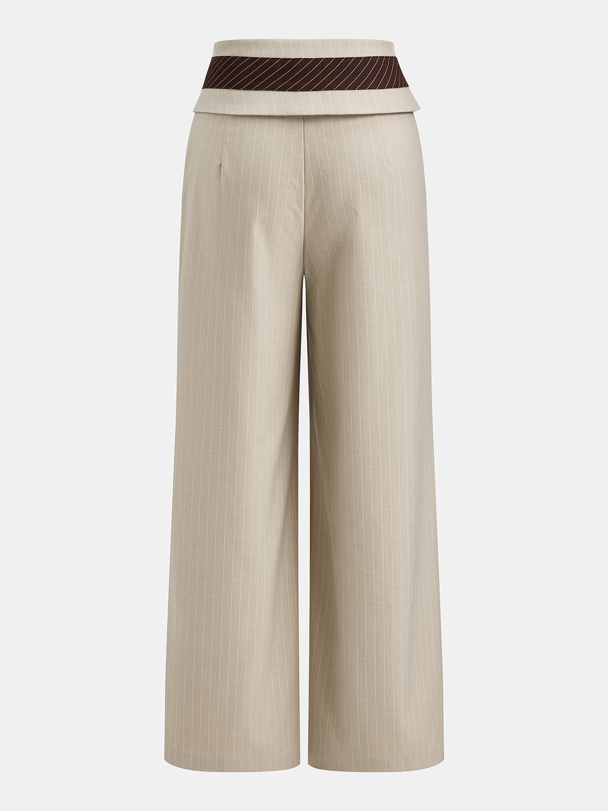 Fold Over Waist Pinstripe Wide Leg Pants