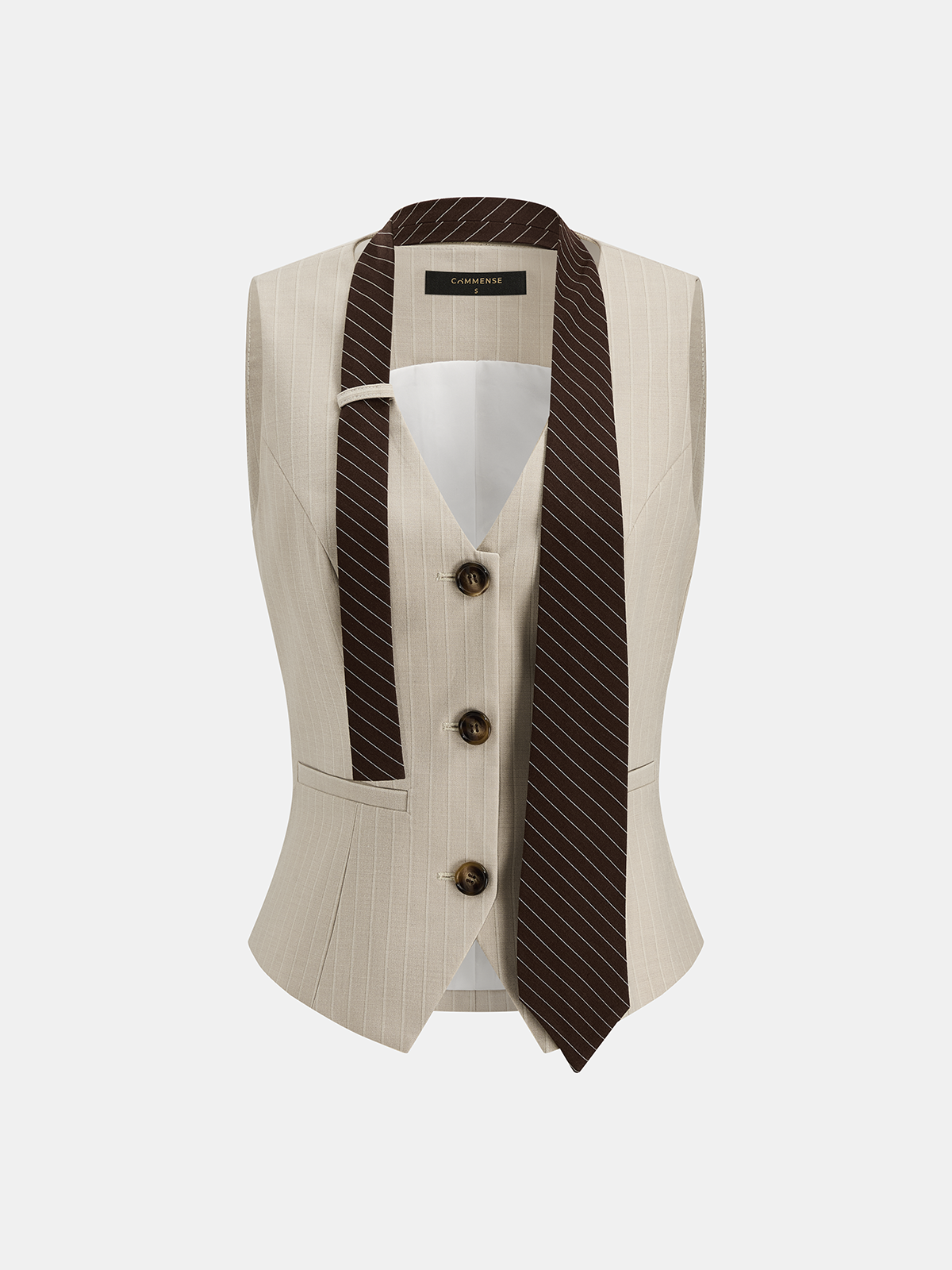 Buckle Back Pinstripe Vest With Tie