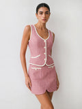 Contrast Piping Tweed Two Piece Skirt Set