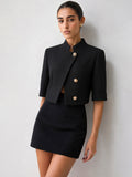 Stand Collar Metal Button Blazer