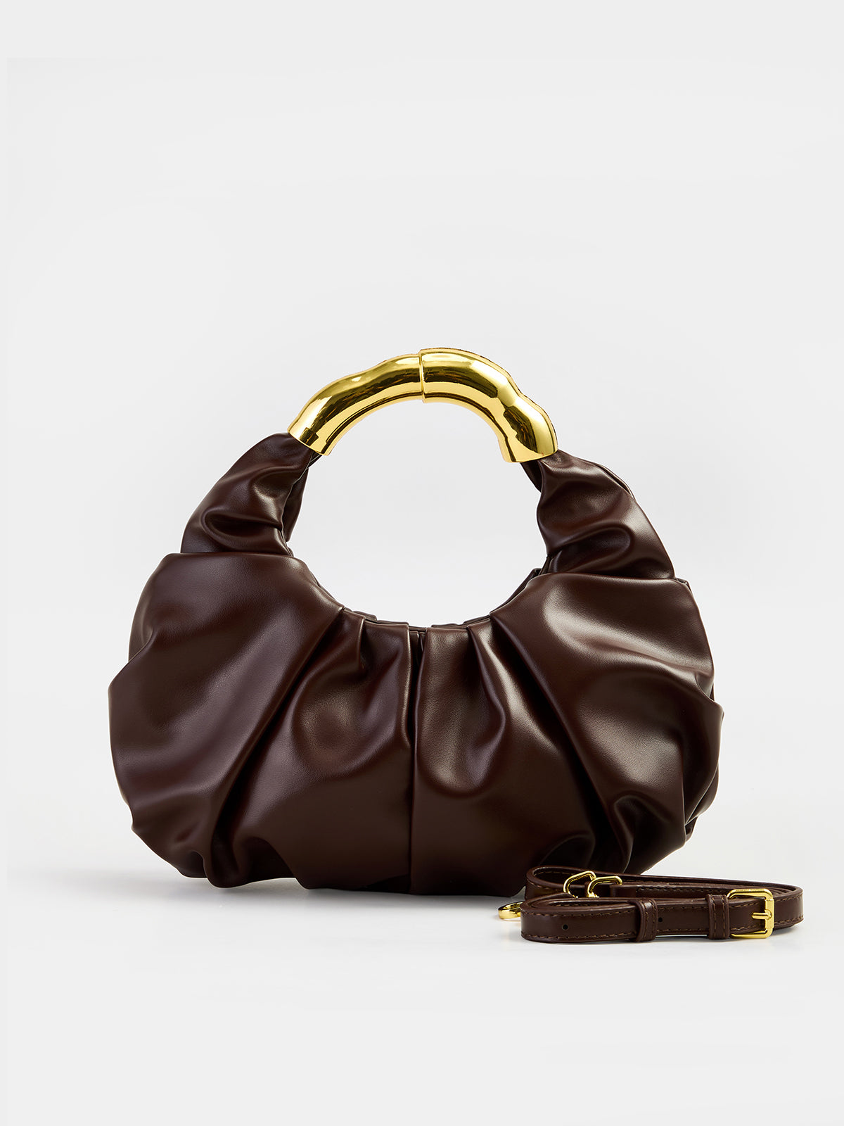 Ruched Metal Handle Handbag