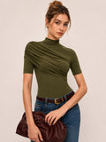 Asymmetric Ruched High Neck Top