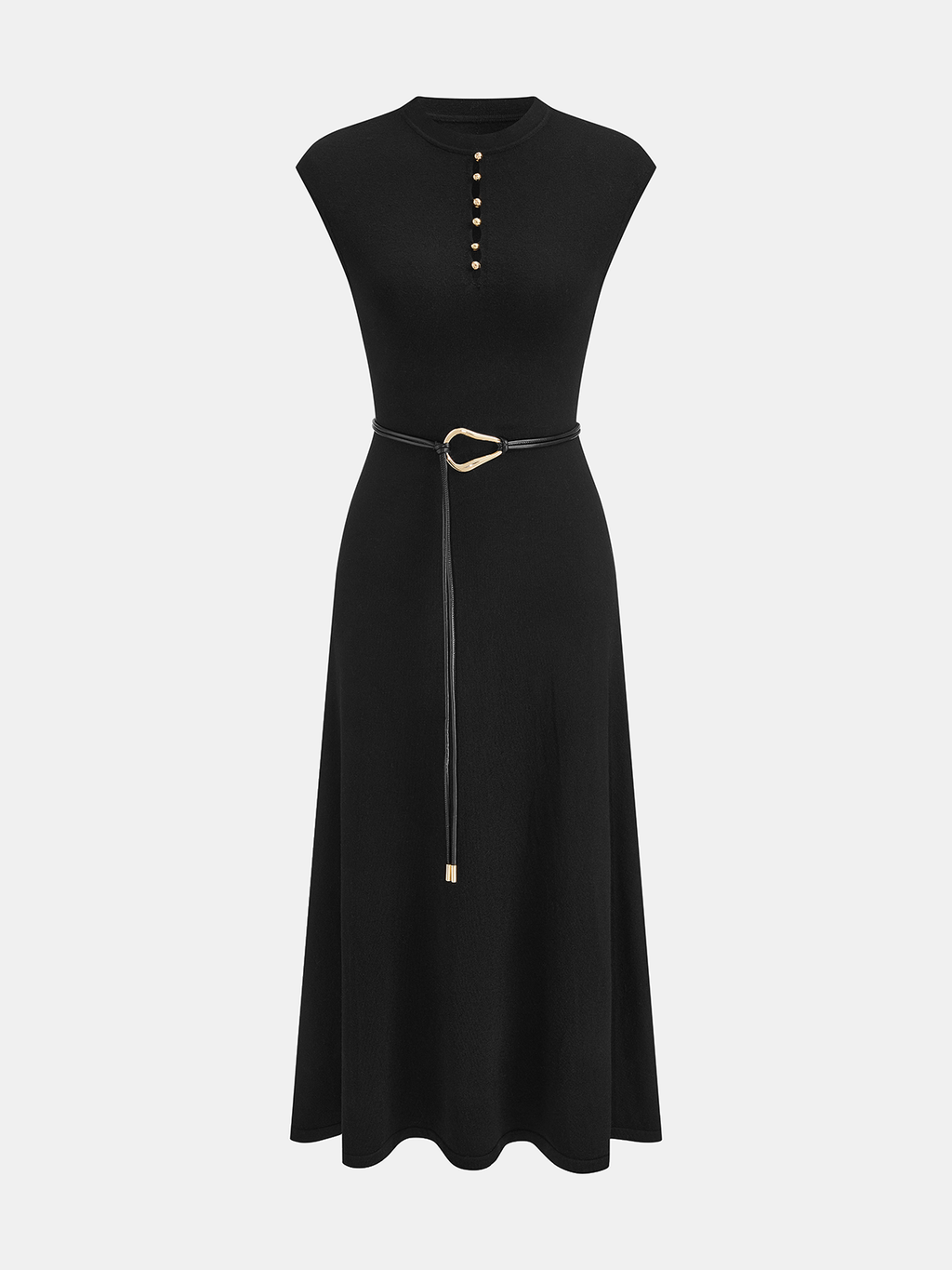 Wool Blend Metal Detail Belted Knit Dress