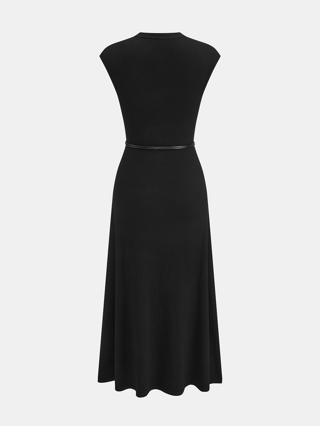 Wool Blend Metal Detail Belted Knit Dress