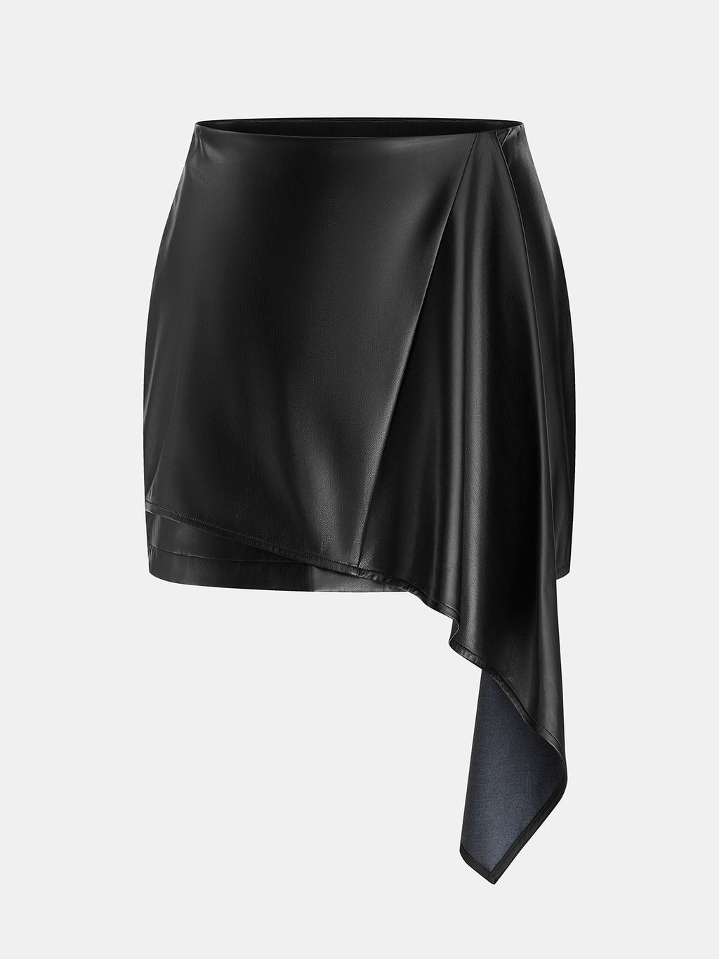 Asymmetric Draped Faux Leather Mini Skirt