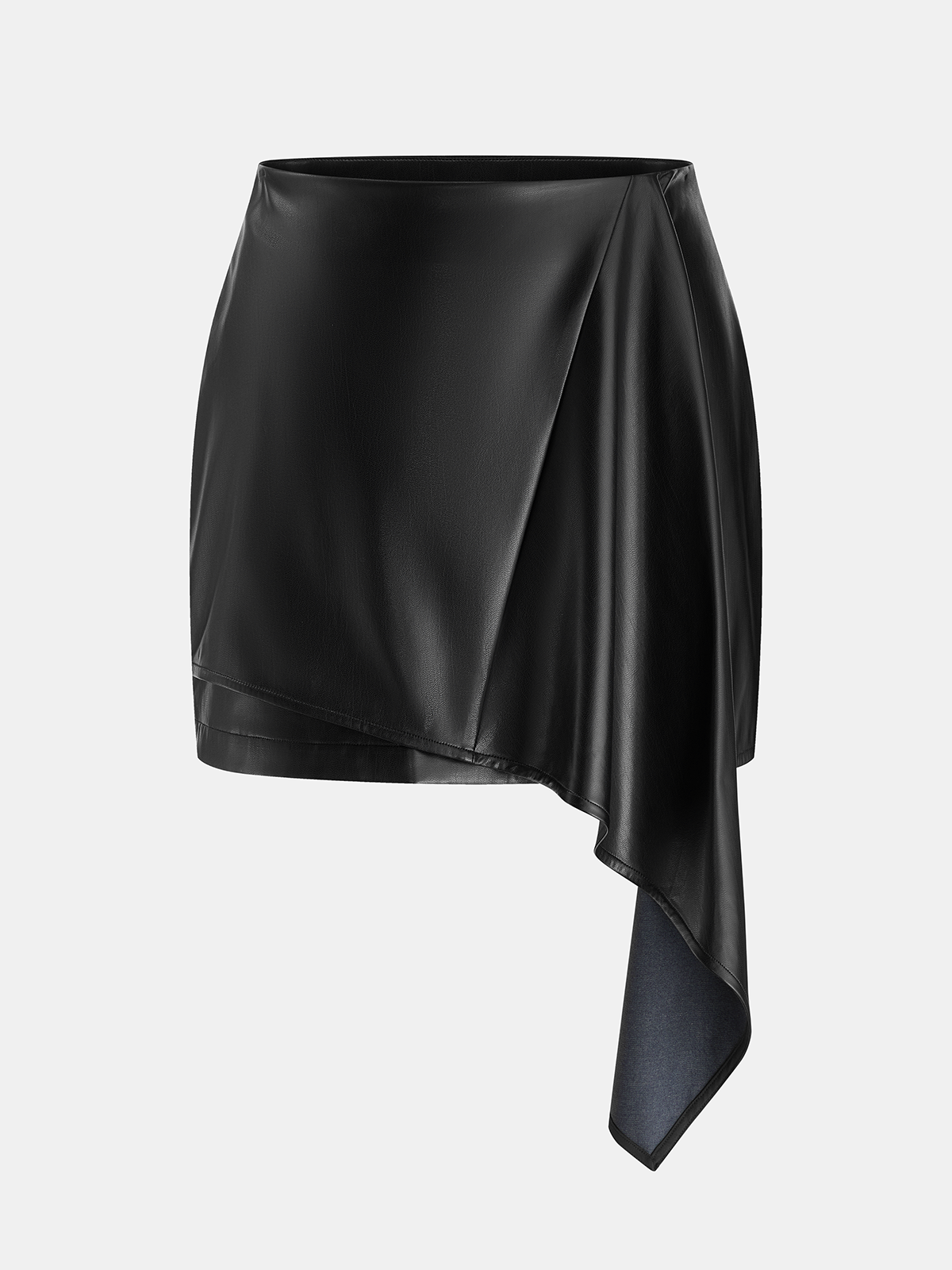 Asymmetric Draped Faux Leather Mini Skirt