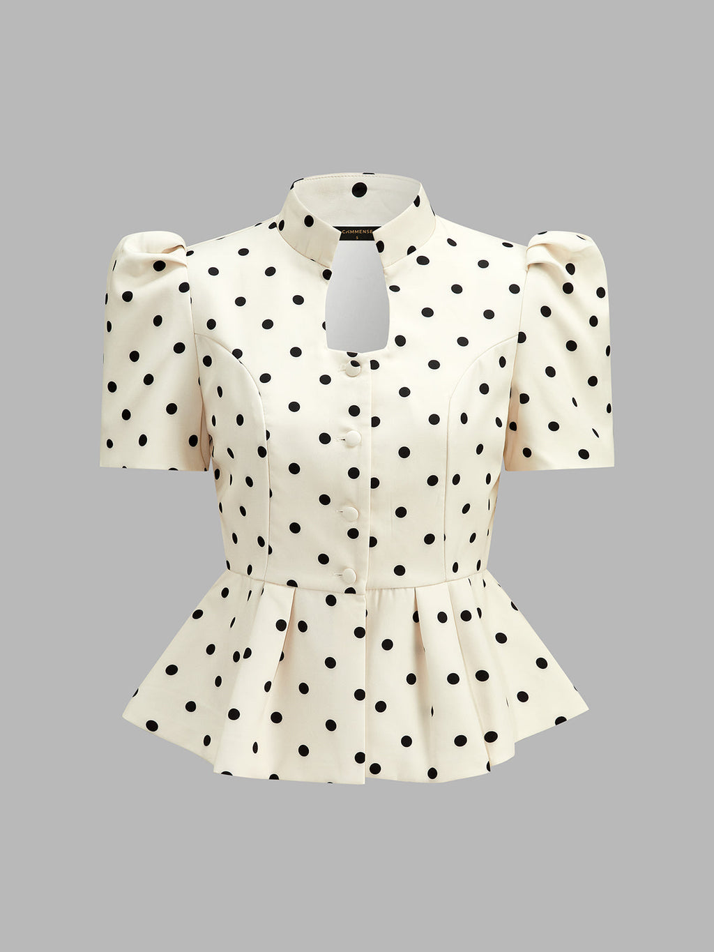 Polka Dot Puff Sleeve Peplum Blouse