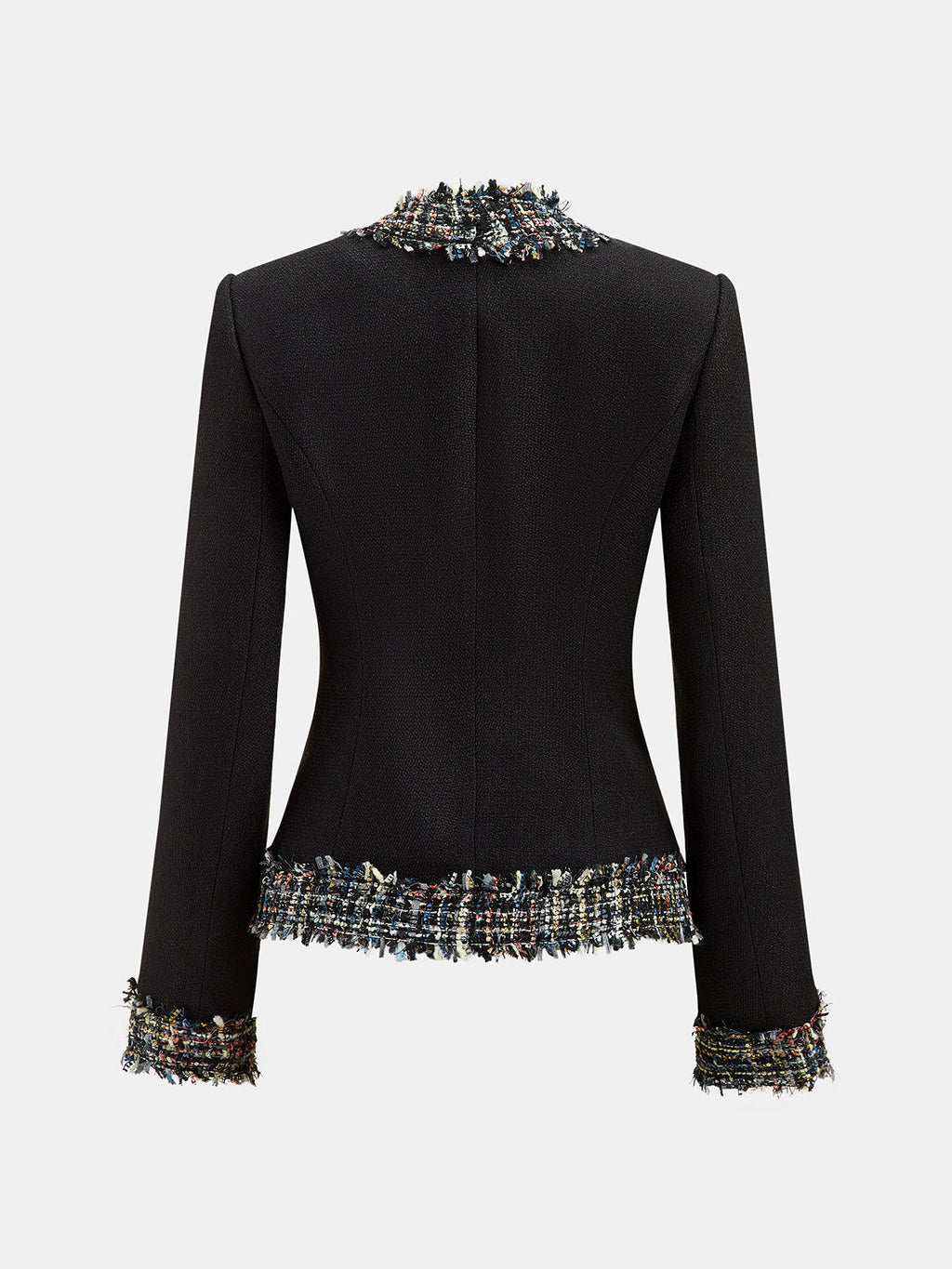 Multicolor Fringe Trim Tweed Blazer