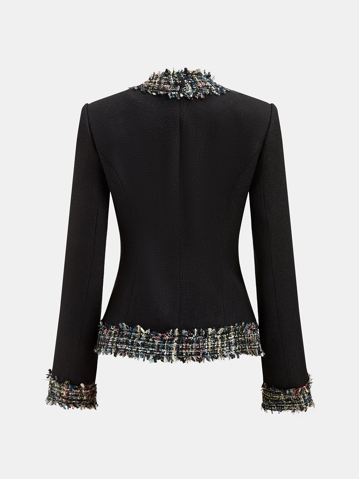 Multicolor Fringe Trim Tweed Blazer