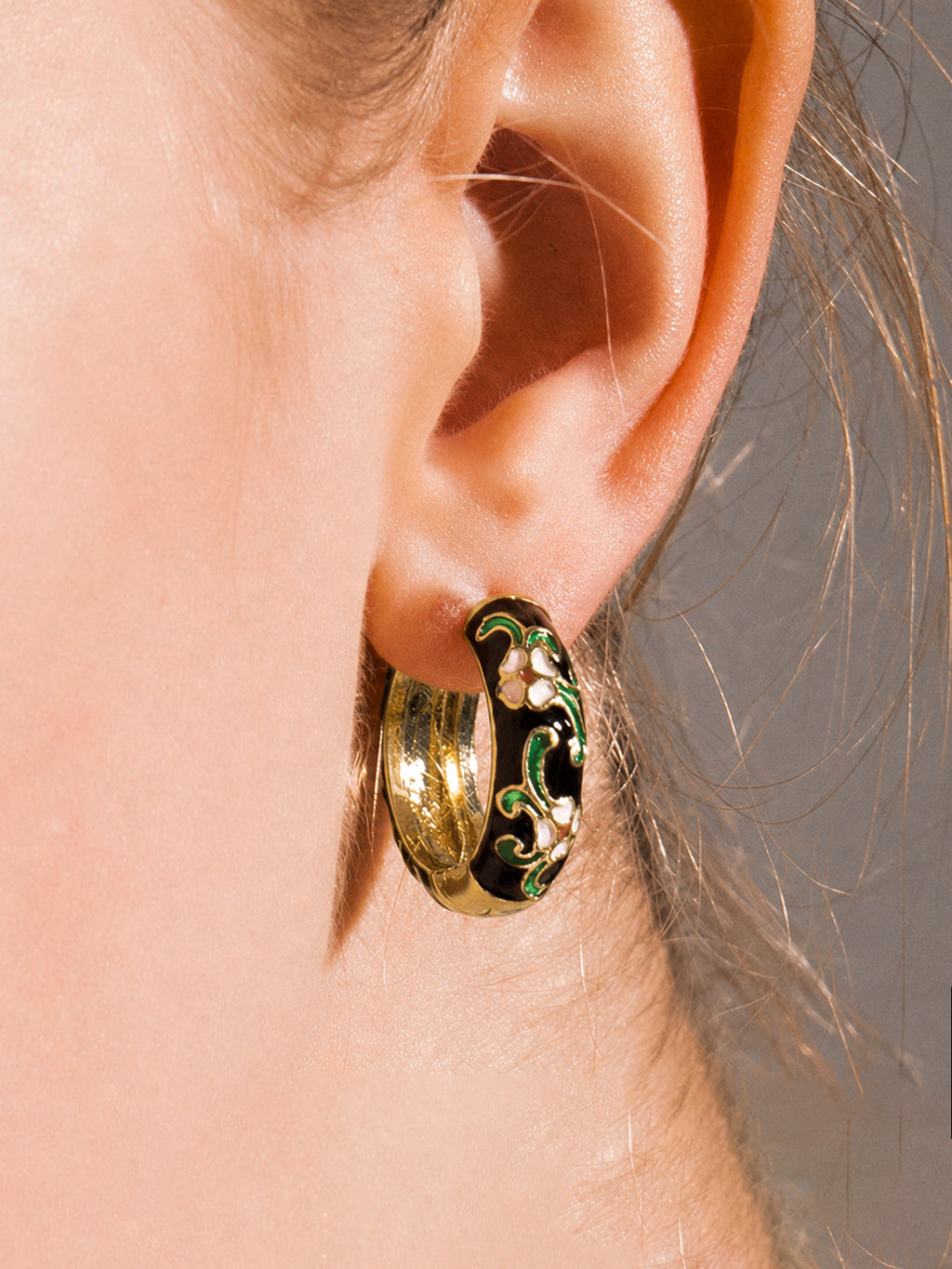 Vintage Floral Enamel Hoop Earrings