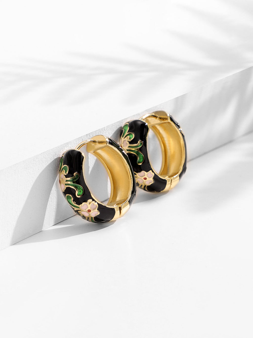 Vintage Floral Enamel Hoop Earrings