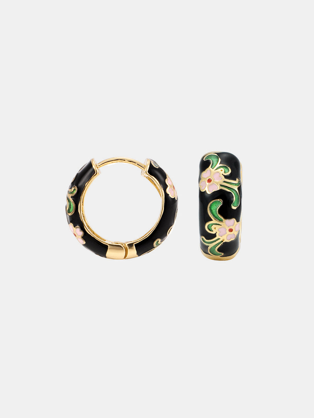 Vintage Floral Enamel Hoop Earrings