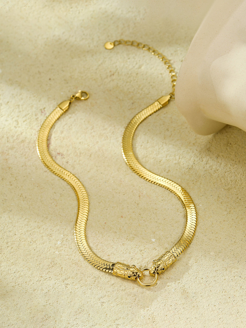 Double Snake Head Herringbone Necklace