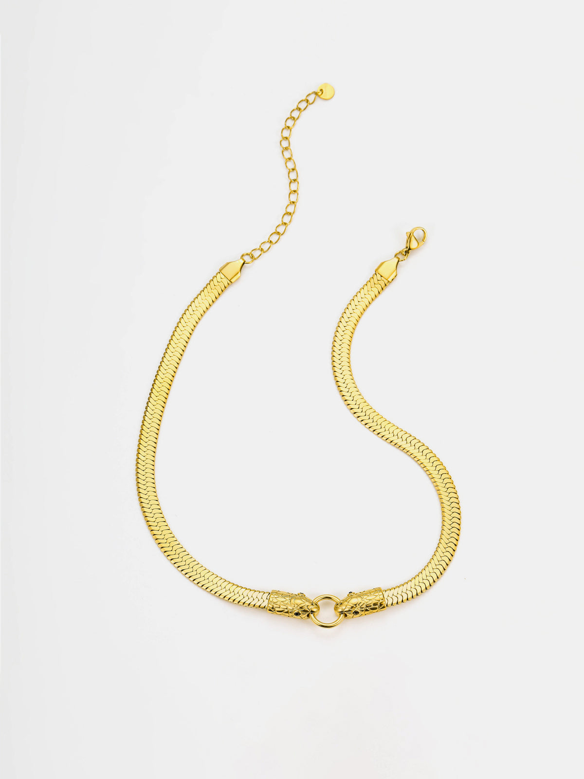 Double Snake Head Herringbone Necklace