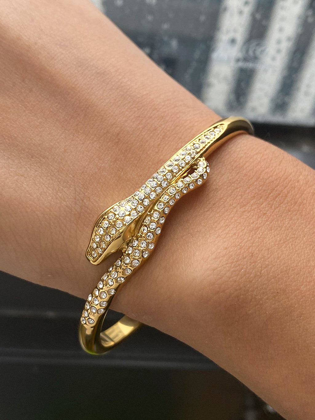 Snake Design Rhinestone Cuff Bangle