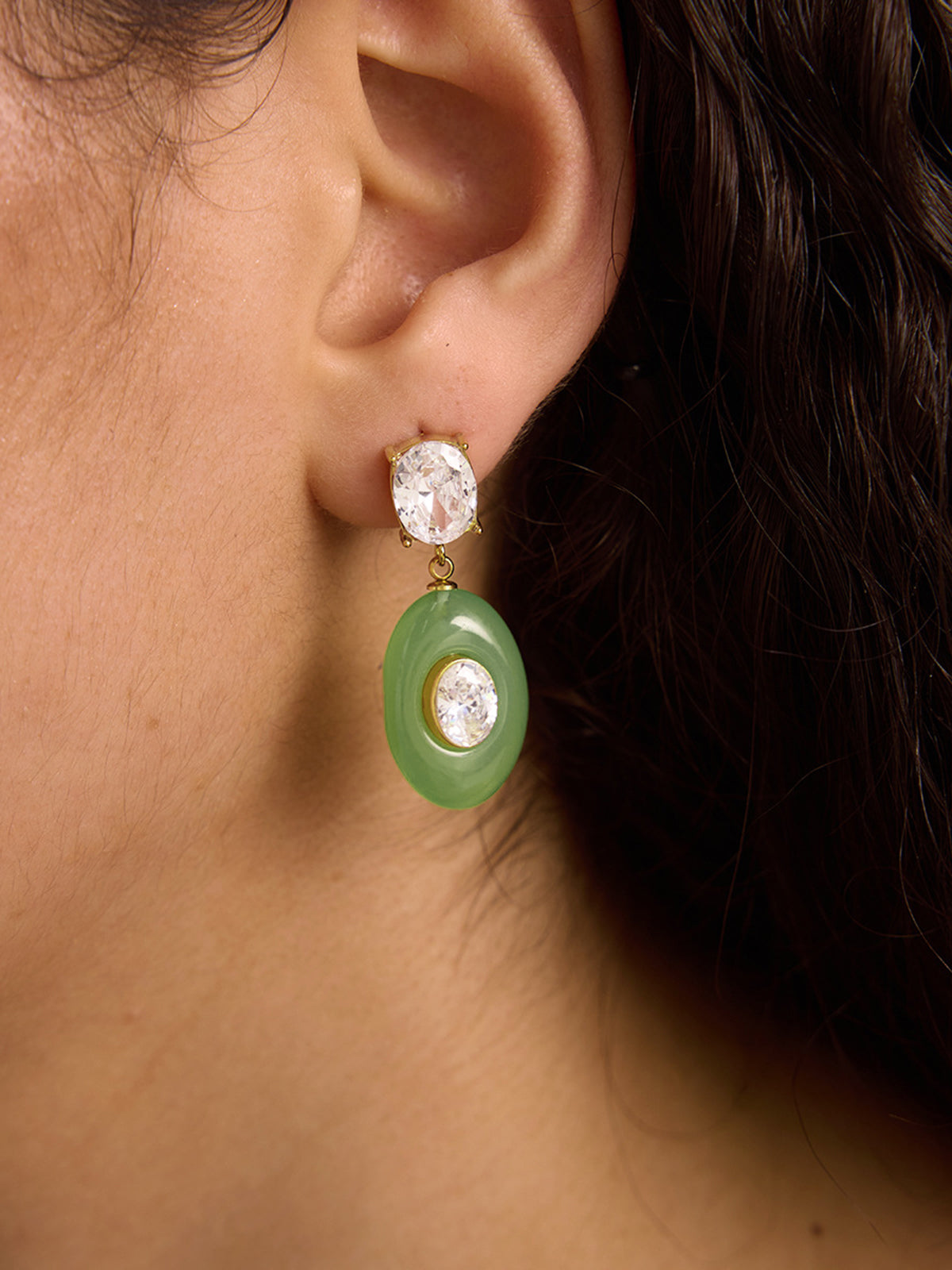 Double Crystal Oval Drop Earrings