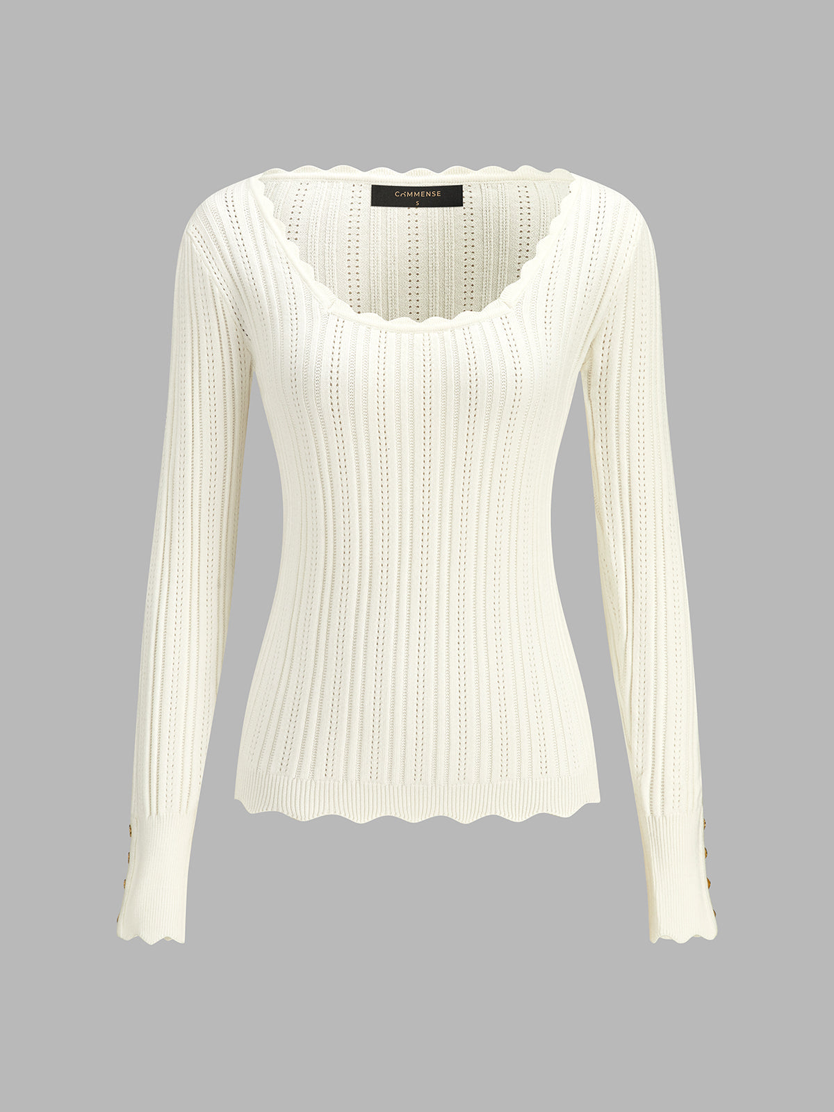 Scallop Trim Hollow Knit Top
