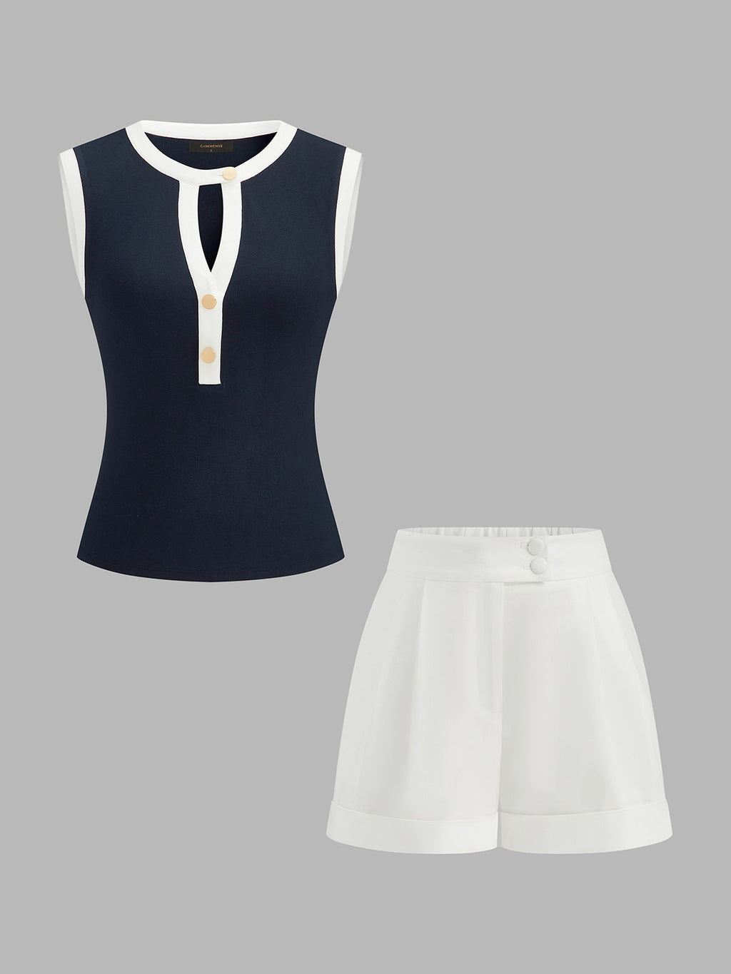 Contrast Trim Keyhole Tank Top & Shorts Set