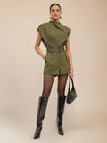 Belted Sleeveless Short Jumpsuit