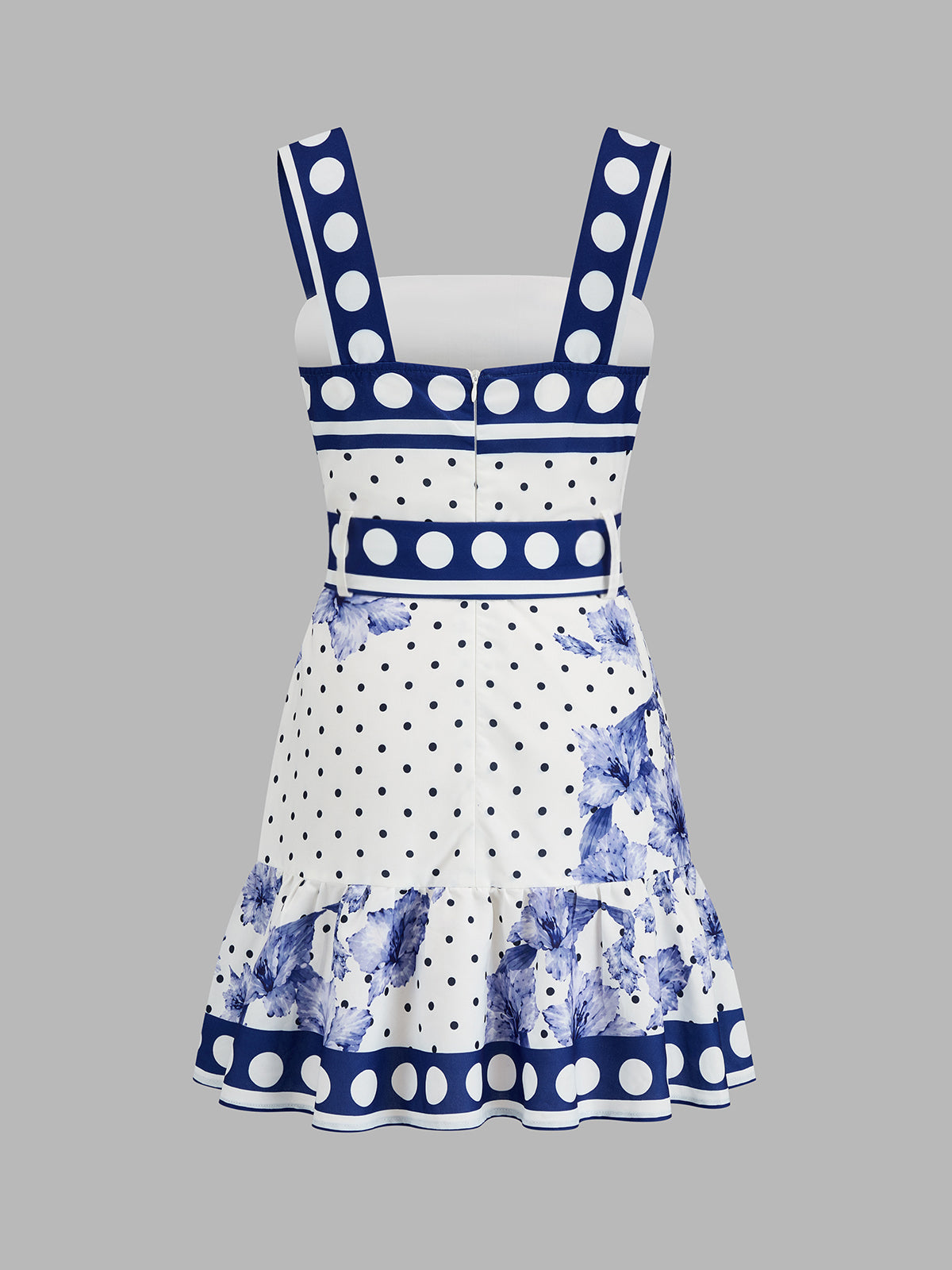 Polka Dot Floral Belted Mini Dress