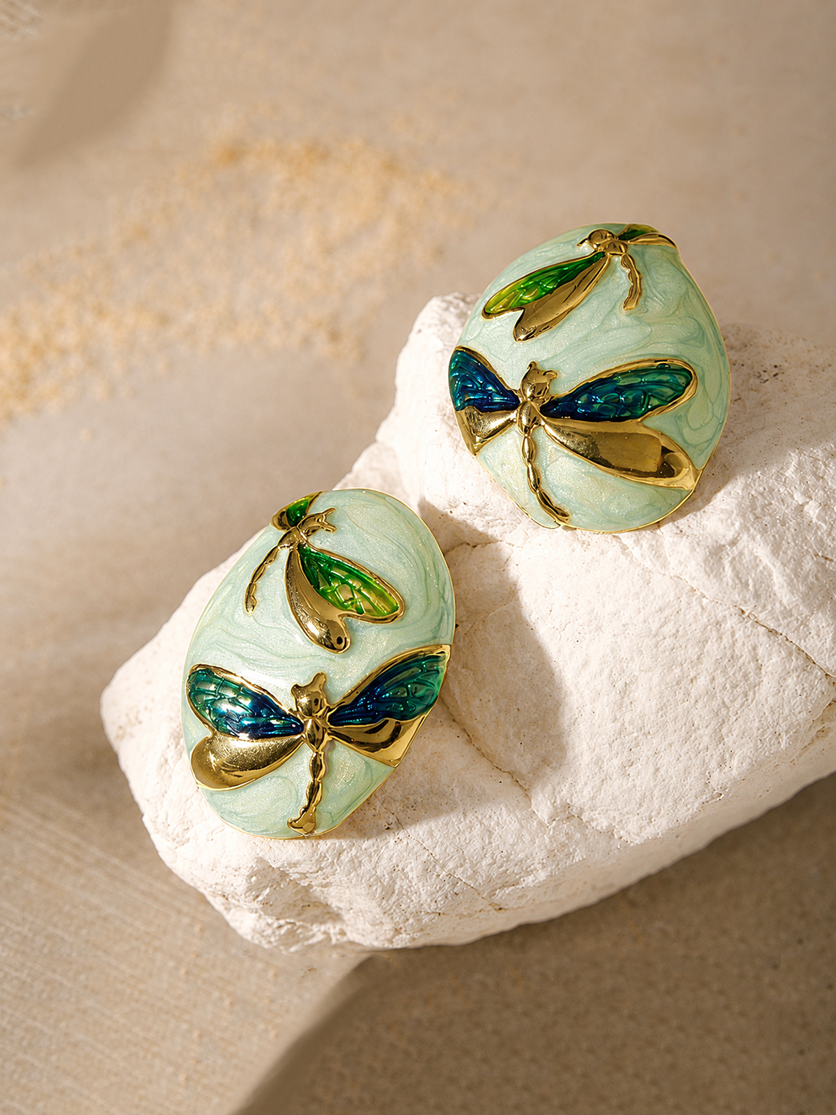Dragonfly Oval Enamel Stud Earrings