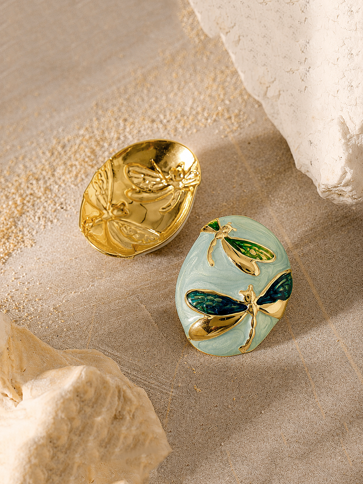 Dragonfly Oval Enamel Stud Earrings