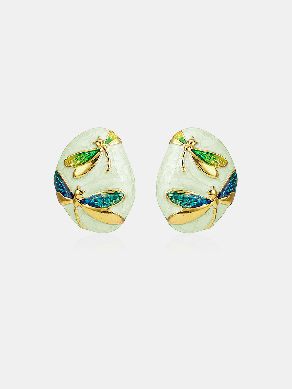 Dragonfly Oval Enamel Stud Earrings