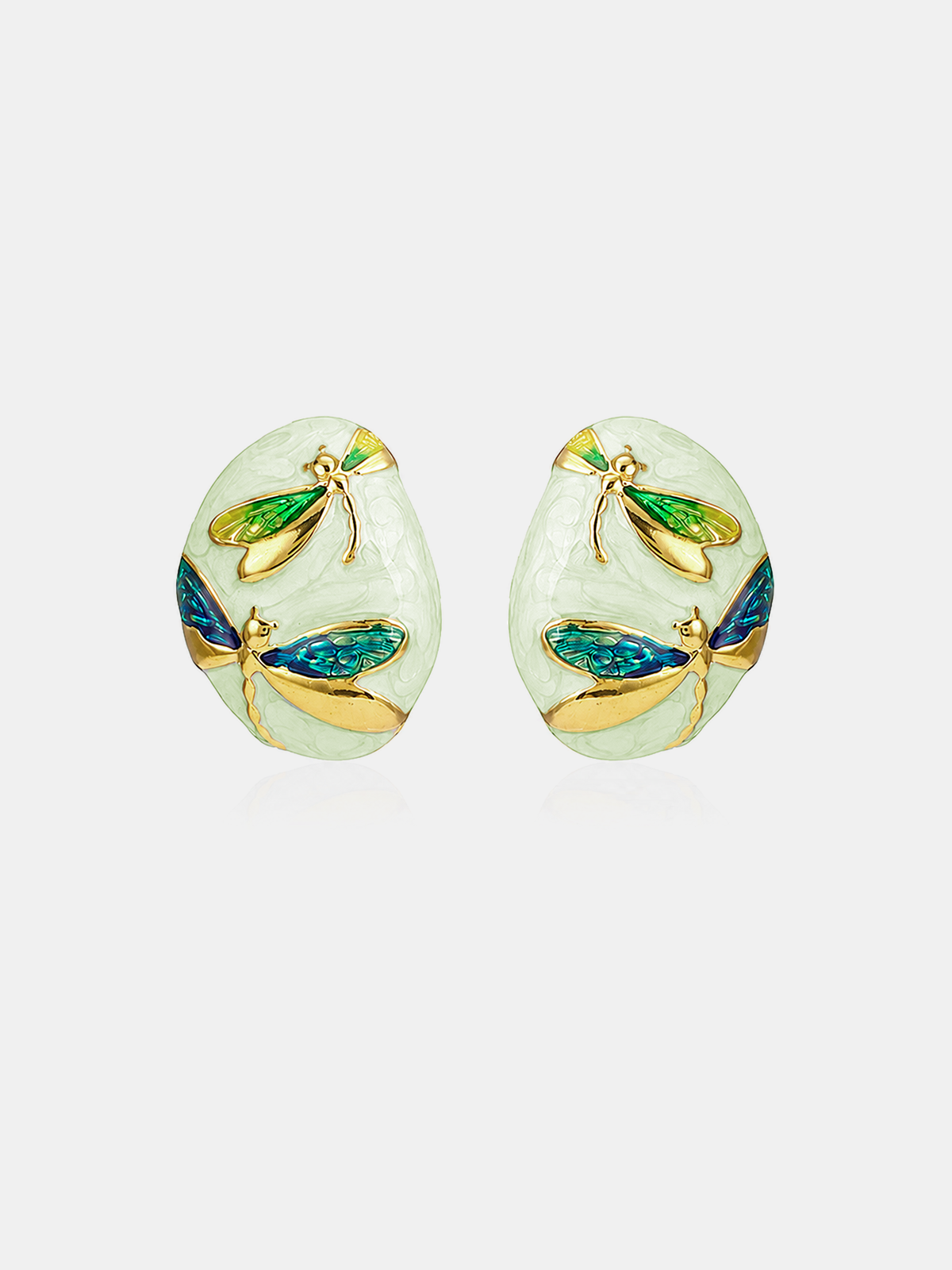 Dragonfly Oval Enamel Stud Earrings