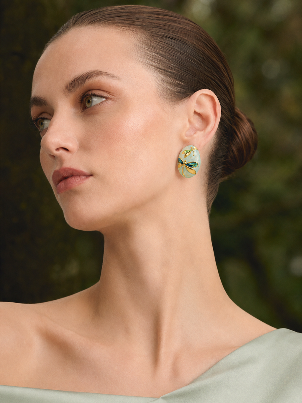 Dragonfly Oval Enamel Stud Earrings