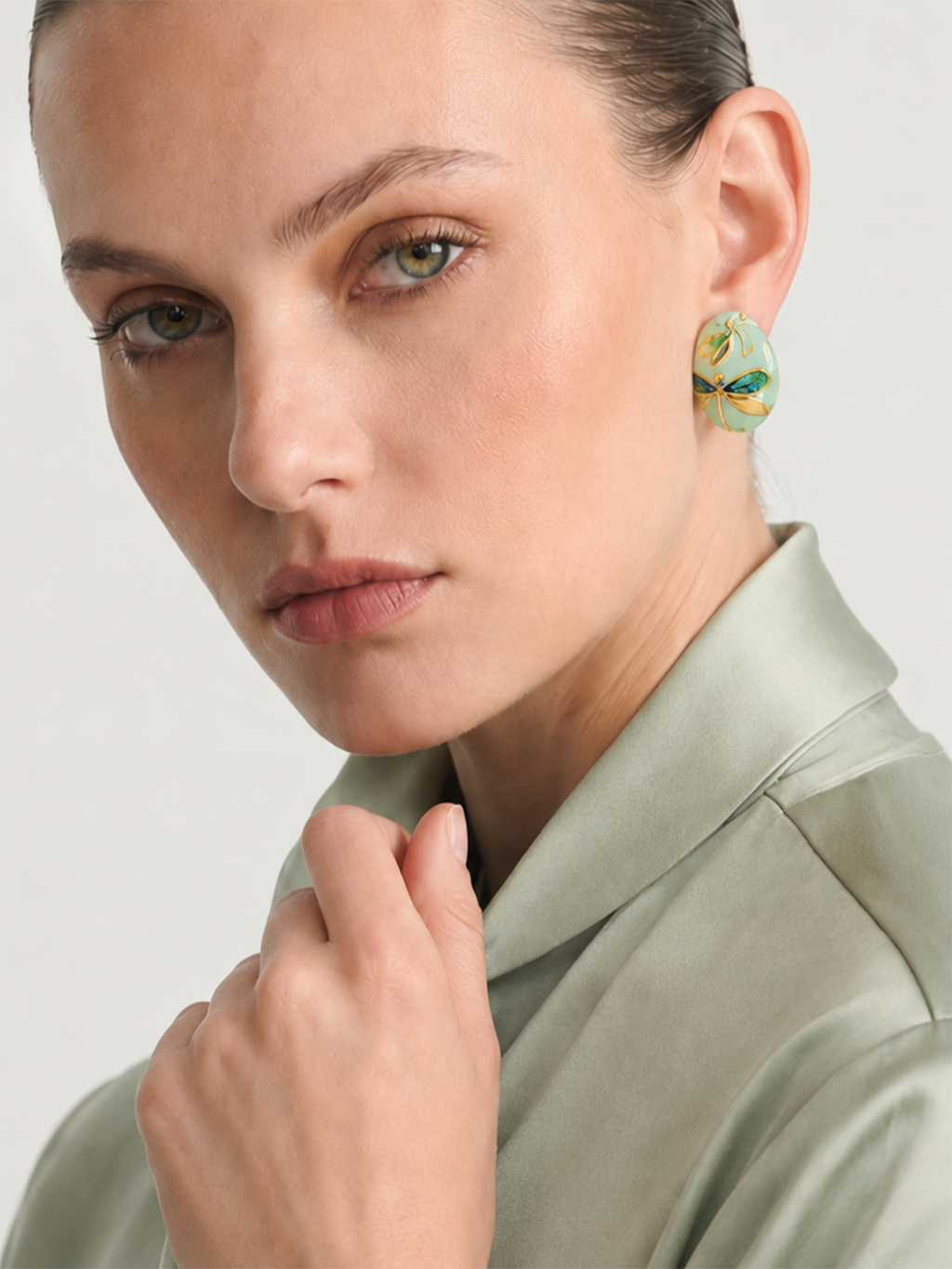 Dragonfly Oval Enamel Stud Earrings