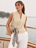 Ribbon Tie Shawl Collar Sleeveless Vest
