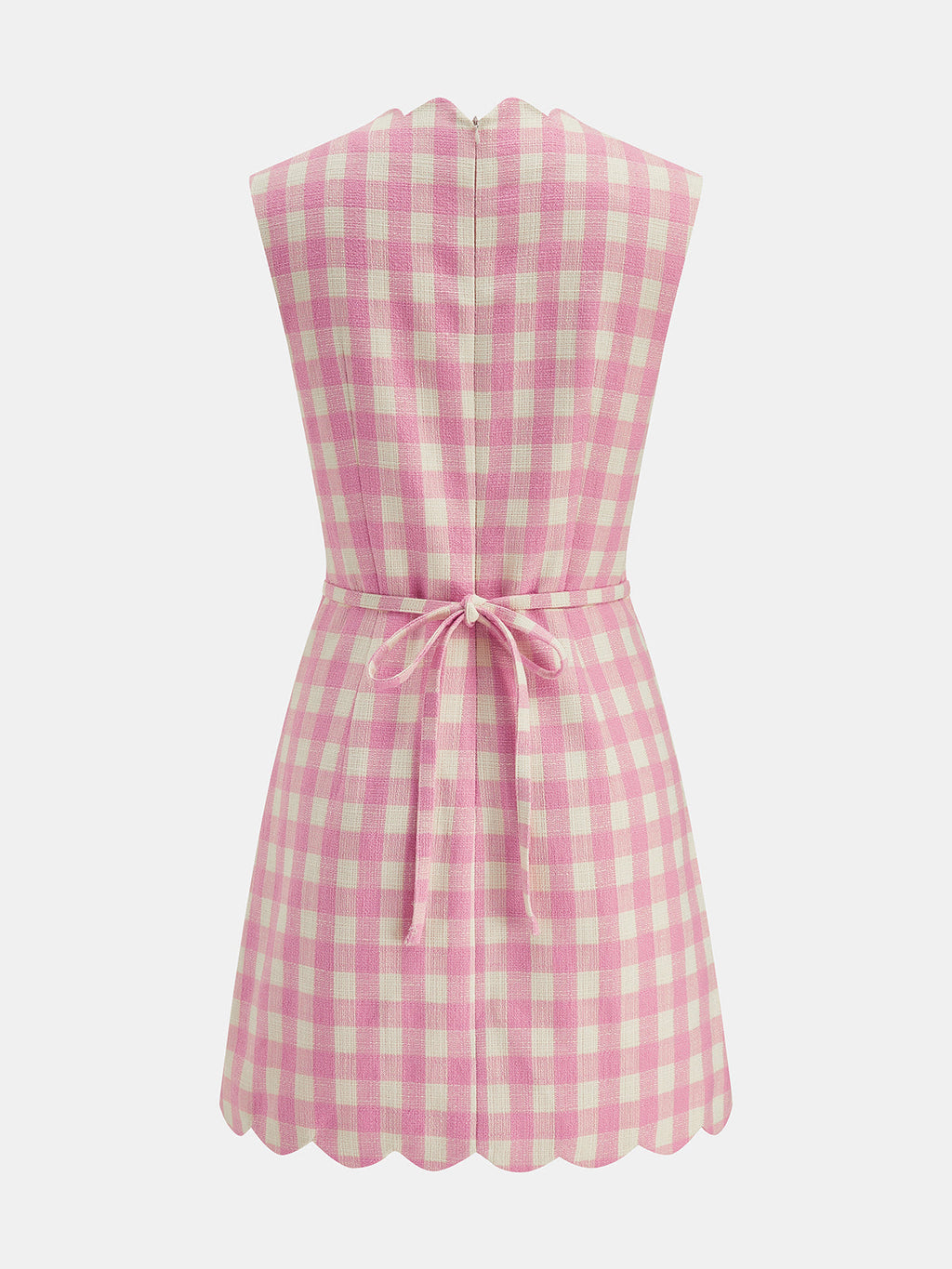 Gingham Scalloped Sleeveless Mini Dress