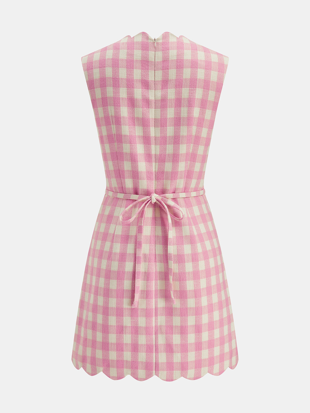 Gingham Scalloped Sleeveless Mini Dress