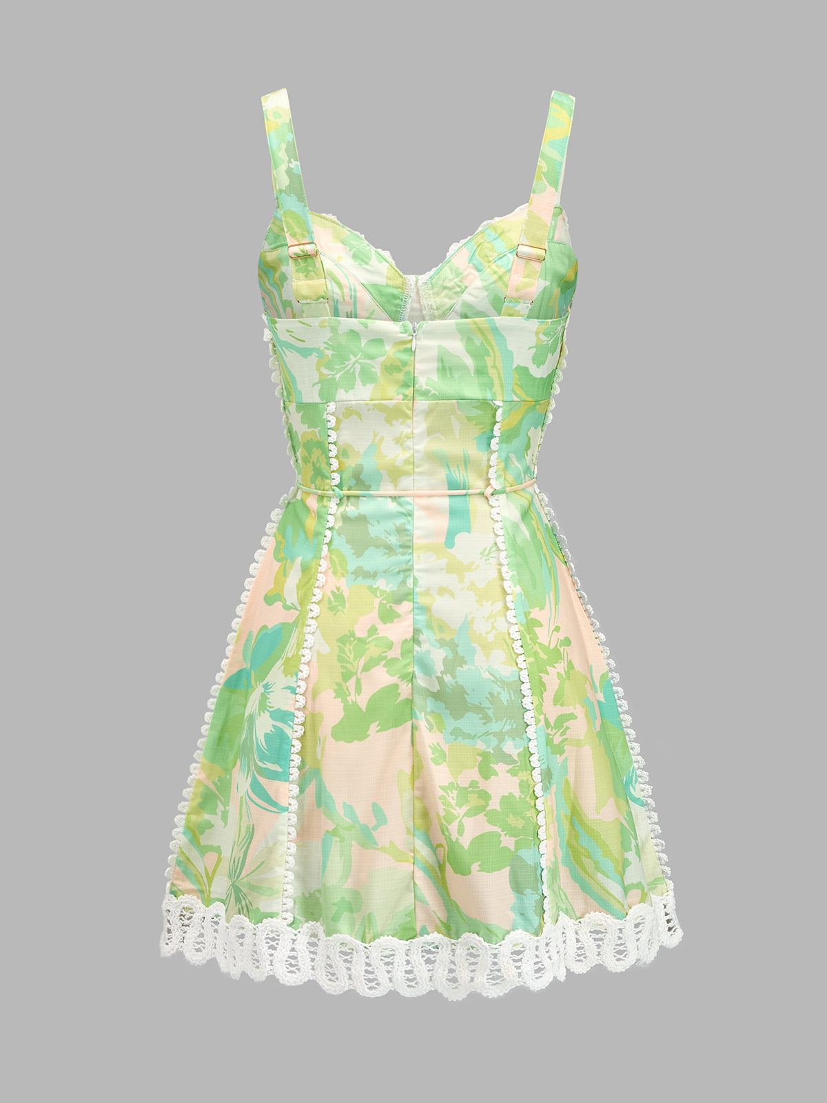 Lace Trim Printed Cami Mini Dress