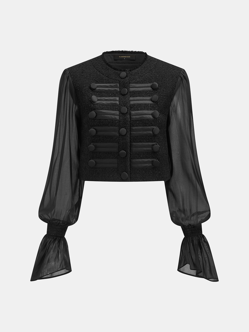 Sheer Sleeve Napoleon Wool Blend Cropped Jacket
