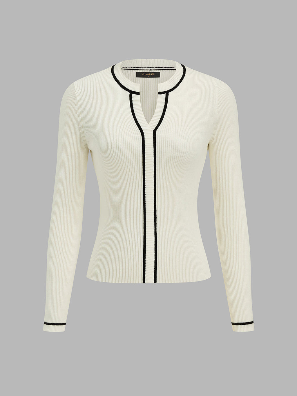 Contrast‑Trim Wool Blend Ribbed Knit Top